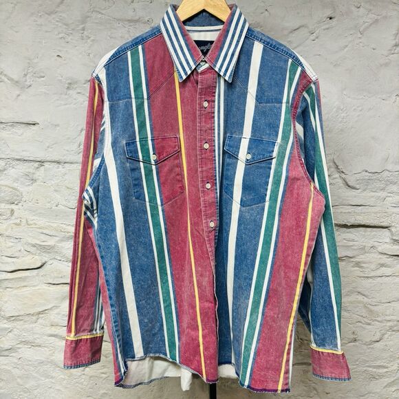 Wrangler Button Up Western Rodeo Cowboy Brushpopper Twill Shirt Size 16.5 - 35 - Picture 1 of 7